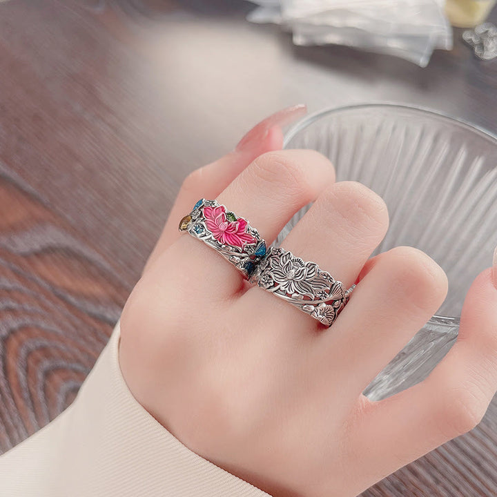 Buddha Stones 925 Sterling Silver Koi Fish Lotus Flower Prosperity Ring - image 4