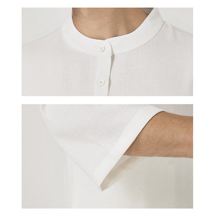 Buddha Stones 2Pcs Buttons Men's Three Quarter Sleeve Shirt Top Pants Meditation Zen Tai Chi Cotton Linen Clothing Set - image 5