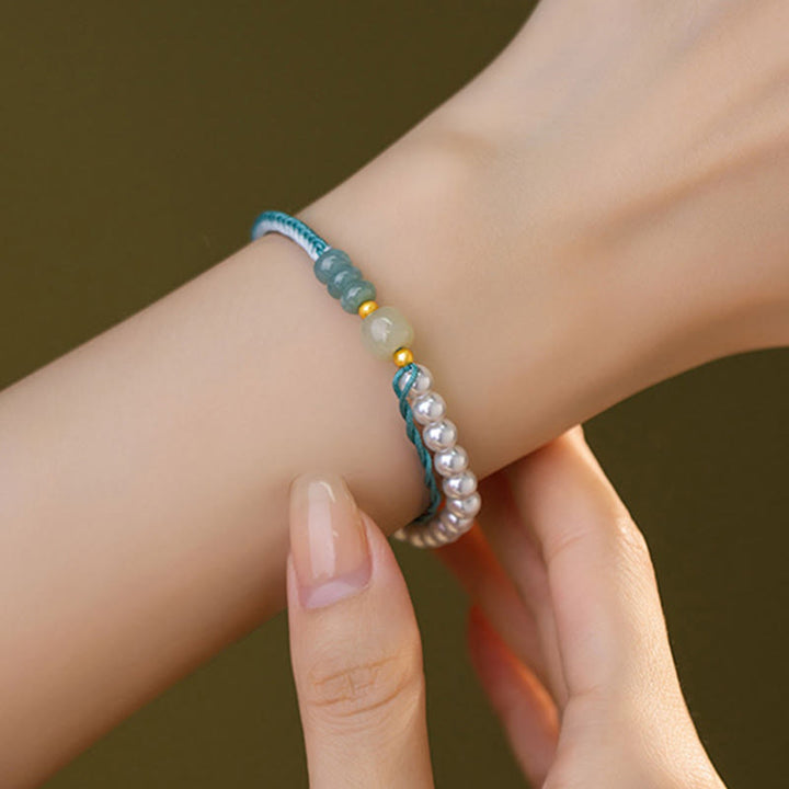 Buddha Stones 925 Sterling Silver Hetian Jade Braided Rope Pearl Abundance Bracelet - image 7