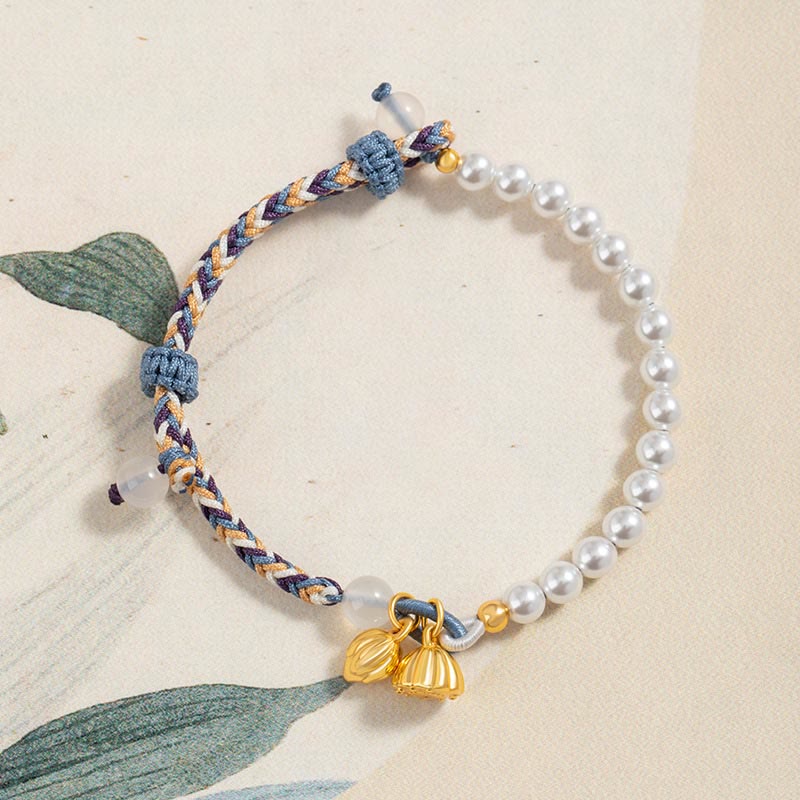Buddha Stones 925 Sterling Silver Lotus Pearl Colorful Rope Chalcedony Prosperity Bracelet - Lotus Pearl(Wrist Circumference 14-24cm) - image 0