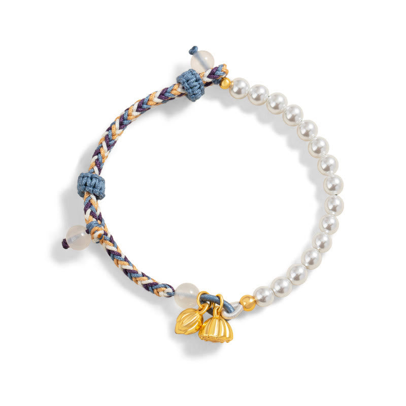 Buddha Stones 925 Sterling Silver Lotus Pearl Colorful Rope Chalcedony Prosperity Bracelet - image 7