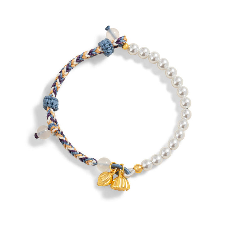 Buddha Stones 925 Sterling Silver Lotus Pearl Colorful Rope Chalcedony Prosperity Bracelet - image 7