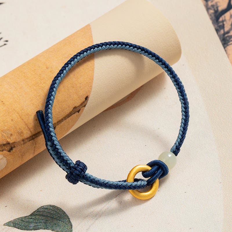 Buddha Stones 999 Sterling Silver Peace Buckle Hetian Jade Rope Fortune Bracelet - image 1