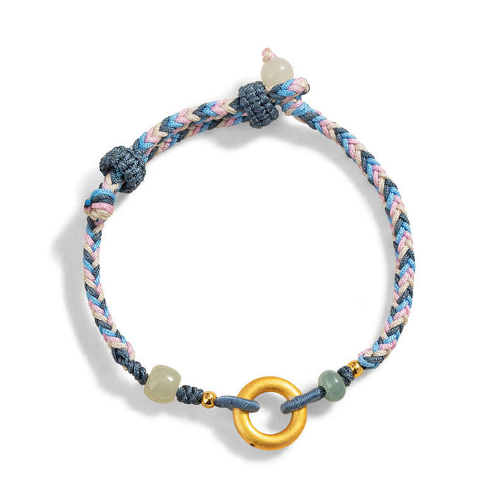 Buddha Stones 999 Sterling Silver Hetian Jade Knitted Hand Rope Luck Health Bracelet - image 5