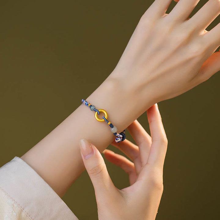 Buddha Stones 999 Sterling Silver Hetian Jade Knitted Hand Rope Luck Health Bracelet - image 4