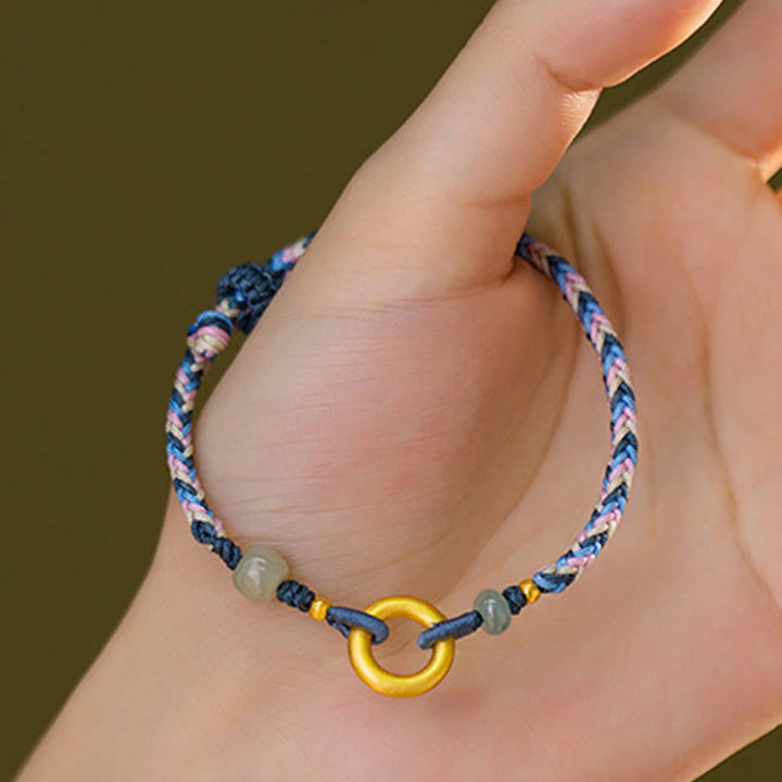 Buddha Stones 999 Sterling Silver Hetian Jade Knitted Hand Rope Luck Health Bracelet - image 2