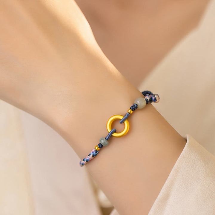 Buddha Stones 999 Sterling Silver Hetian Jade Knitted Hand Rope Luck Health Bracelet - image 3