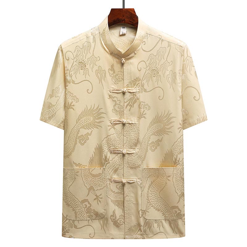 Buddha Stones Dragon Pattern Tang Suit Hanfu Traditional Uniform Short Sleeve Top Pants Clothing Men's Set - image 14