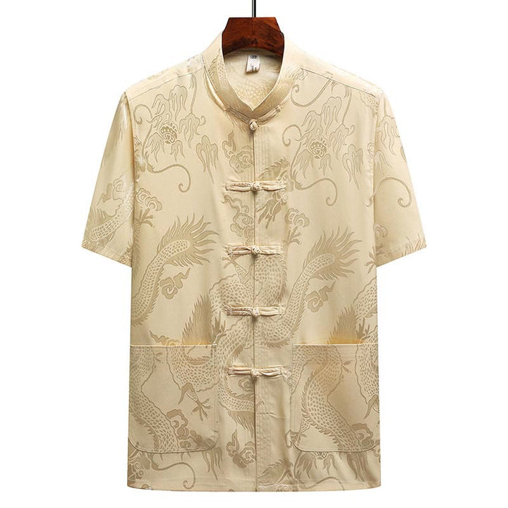 Buddha Stones Dragon Pattern Tang Suit Hanfu Traditional Uniform Short Sleeve Top Pants Clothing Men's Set - image 14