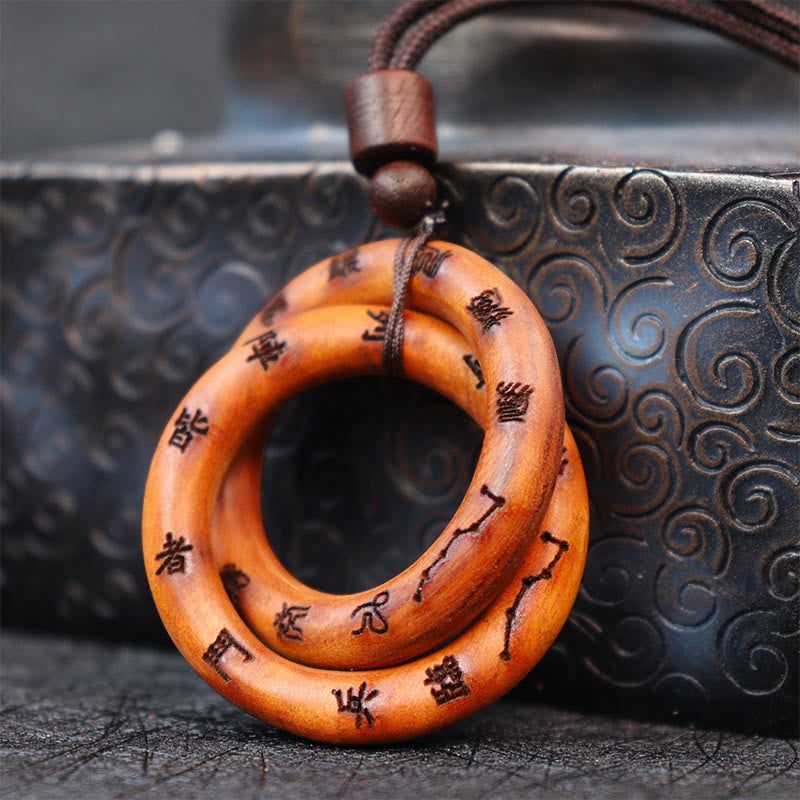 Buddha Stones Lightning Struck Jujube Wood Taoist Yin Yang Ring Qiankun Circle Leizu Taboo Luck Necklace Pendant - Lightning Struck Jujube Wood(Luck♥Ward Off Evil Spirits) - image 0