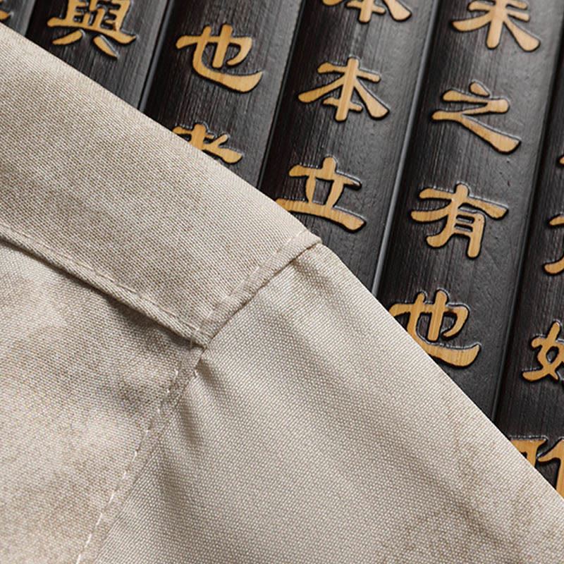 Buddha Stones Mountains Trees Tang Suit Hanfu Traditional Uniform Short Sleeve Top Pants Clothing Men's Set - image 5