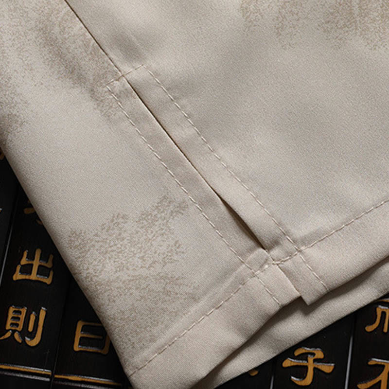 Buddha Stones Mountains Trees Tang Suit Hanfu Traditional Uniform Short Sleeve Top Pants Clothing Men's Set - image 6