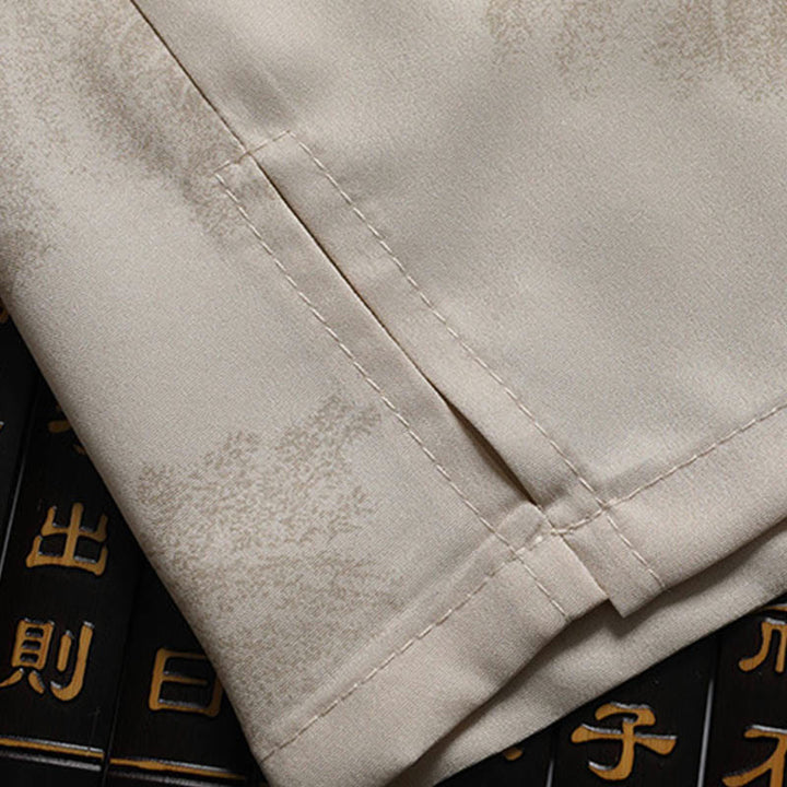 Buddha Stones Mountains Trees Tang Suit Hanfu Traditional Uniform Short Sleeve Top Pants Clothing Men's Set - image 6