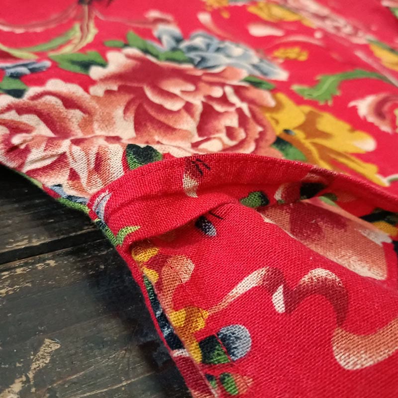 Buddha Stones Ethnic Style Northeast Red Flower Peony Print Cotton Linen Lace Up Jacket - image 9
