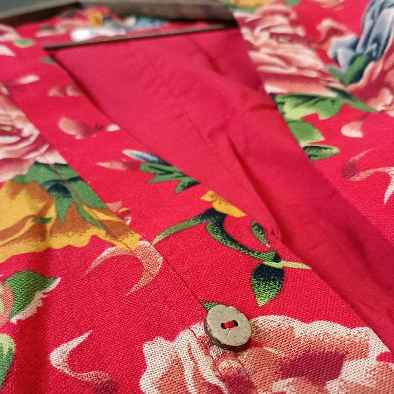 Buddha Stones Ethnic Style Northeast Red Flower Peony Print Cotton Linen Lace Up Jacket - image 7