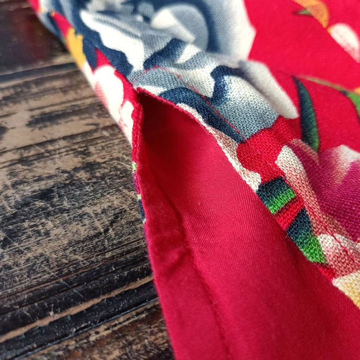 Buddha Stones Ethnic Red Flower Peony Frog-Button Cotton Linen Long Sleeve Shirt Jacket With Pockets - image 13