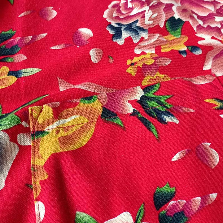 Buddha Stones Ethnic Red Flower Peony Frog-Button Cotton Linen Long Sleeve Shirt Jacket With Pockets - image 11