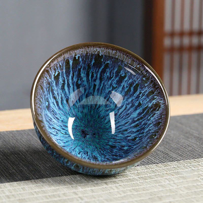 Buddha Stones Multicolor Ceramic Teacup Ocean Wave Tea Cups - Light Blue - image 0
