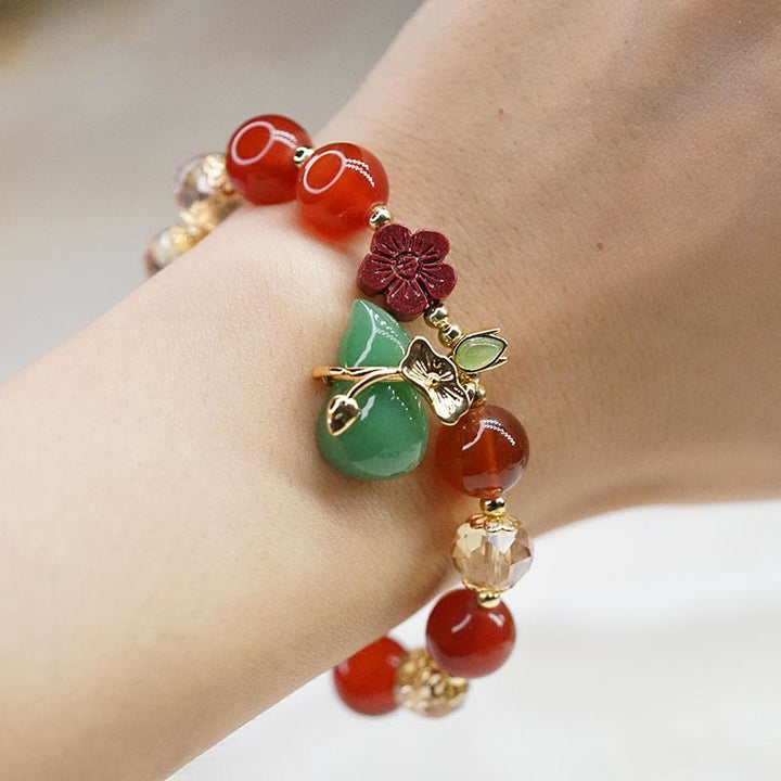Buddha Stones Natural Red Agate Green Agate Gourd Cinnabar Flower Beads Confidence Bracelet - image 13