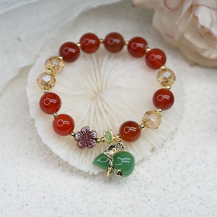 Buddha Stones Natural Red Agate Green Agate Gourd Cinnabar Flower Beads Confidence Bracelet - image 12