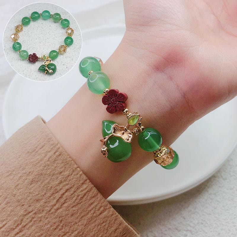 Buddha Stones Natural Red Agate Green Agate Gourd Cinnabar Flower Beads Confidence Bracelet - image 6