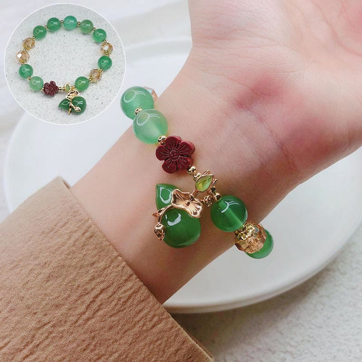 Buddha Stones Natural Red Agate Green Agate Gourd Cinnabar Flower Beads Confidence Bracelet - image 6