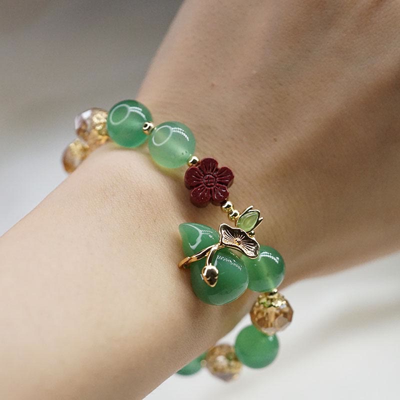 Buddha Stones Natural Red Agate Green Agate Gourd Cinnabar Flower Beads Confidence Bracelet - image 5