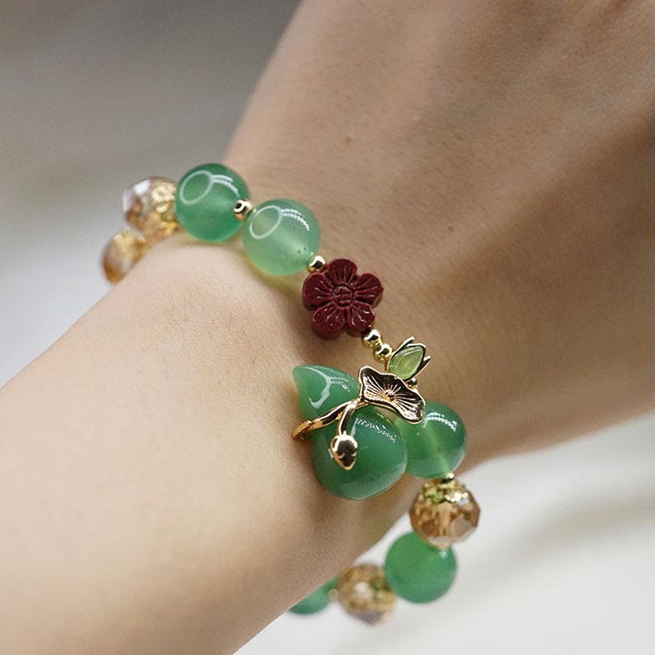 Buddha Stones Natural Red Agate Green Agate Gourd Cinnabar Flower Beads Confidence Bracelet - image 5