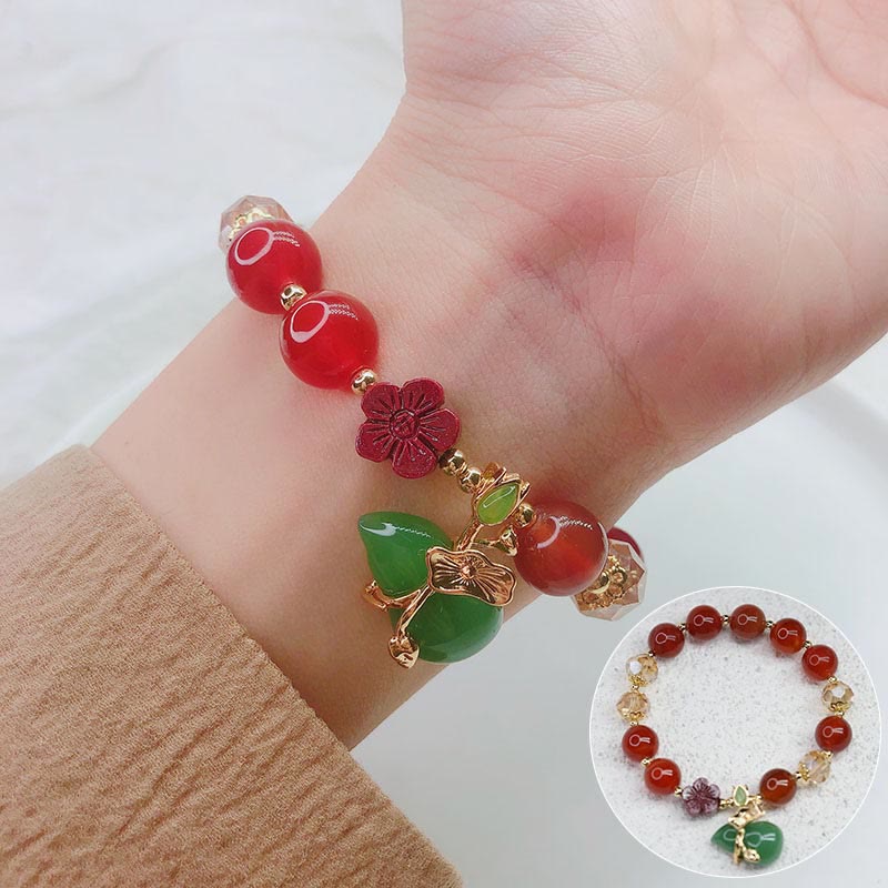 Buddha Stones Natural Red Agate Green Agate Gourd Cinnabar Flower Beads Confidence Bracelet - image 14