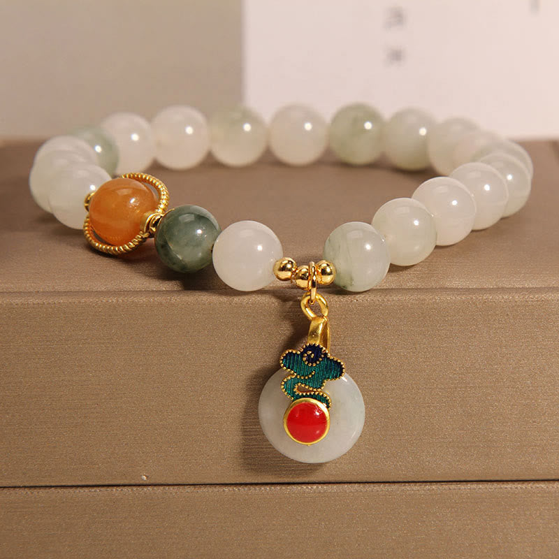 Buddha Stones Jade Auspicious Clouds Red Agate Citrine Prosperity Bracelet - Jade Auspicious Cloud(Wrist Circumference 14-16cm) - image 0