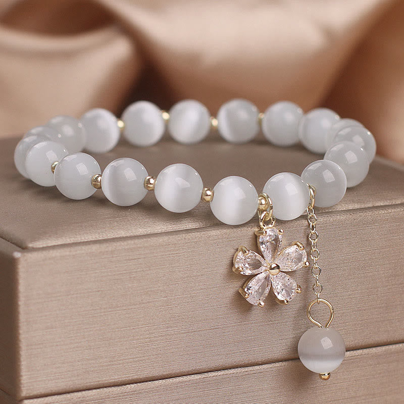 Buddha Stones Cat's Eye Flower Charm Peace Support Bracelet - image 1