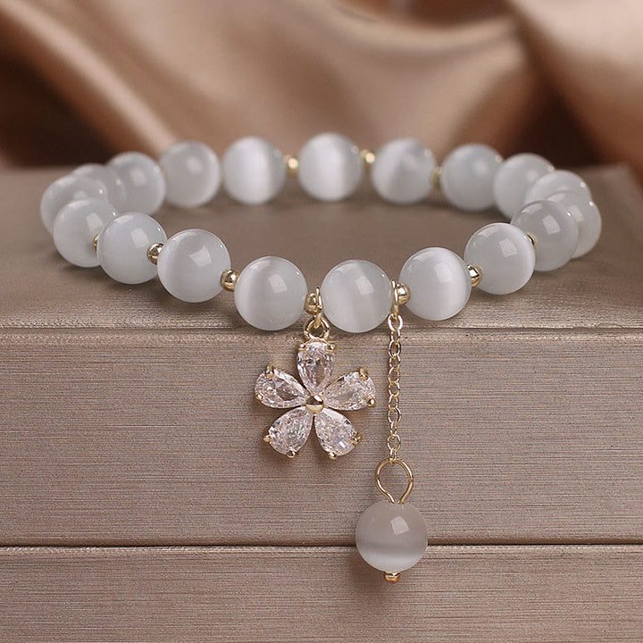 Buddha Stones Cat's Eye Flower Charm Peace Support Bracelet - Cat's Eye(Wrist Circumference 14-16cm) - image 0