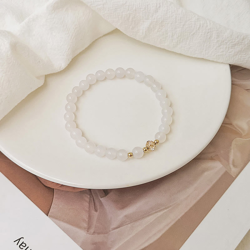 Buddha Stones 14K Gold Plated Copper Aquamarine White Crystal White Agate Blue Crystal Healing Bracelet - White Agate(Wrist Circumference 14-15cm) - image 10