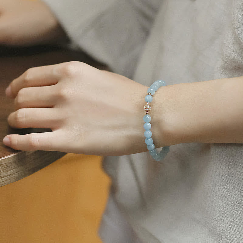 Buddha Stones 14K Gold Plated Copper Aquamarine White Crystal White Agate Blue Crystal Healing Bracelet - image 2