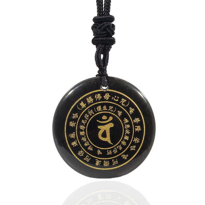 Buddha Stones Vairocana Tathagata Sanskrit Mantra Various Crystal Black Obsidian Green Aventurine Strength Necklace Pendant - image 3