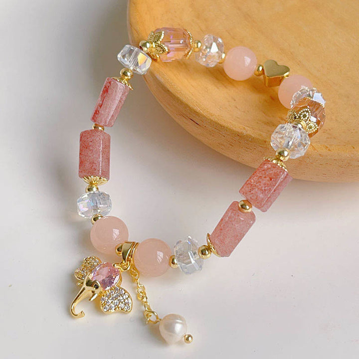 Buddha Stones Amethyst Green Aventurine Strawberry Quartz Positive Elephant Charm Bracelet - image 13