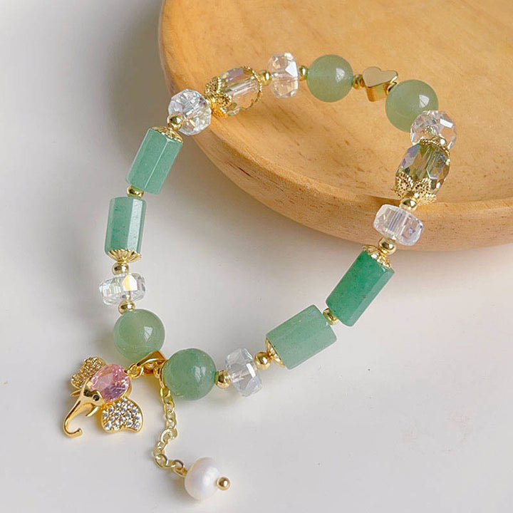 Buddha Stones Amethyst Green Aventurine Strawberry Quartz Positive Elephant Charm Bracelet - image 18