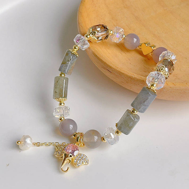 Buddha Stones Amethyst Green Aventurine Strawberry Quartz Positive Elephant Charm Bracelet - image 28