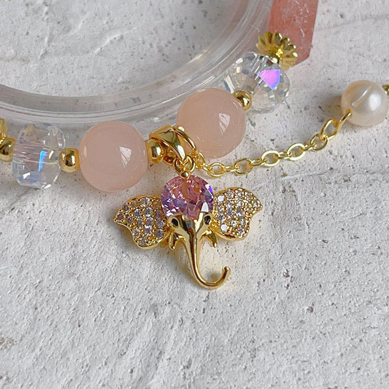 Buddha Stones Amethyst Green Aventurine Strawberry Quartz Positive Elephant Charm Bracelet - image 12
