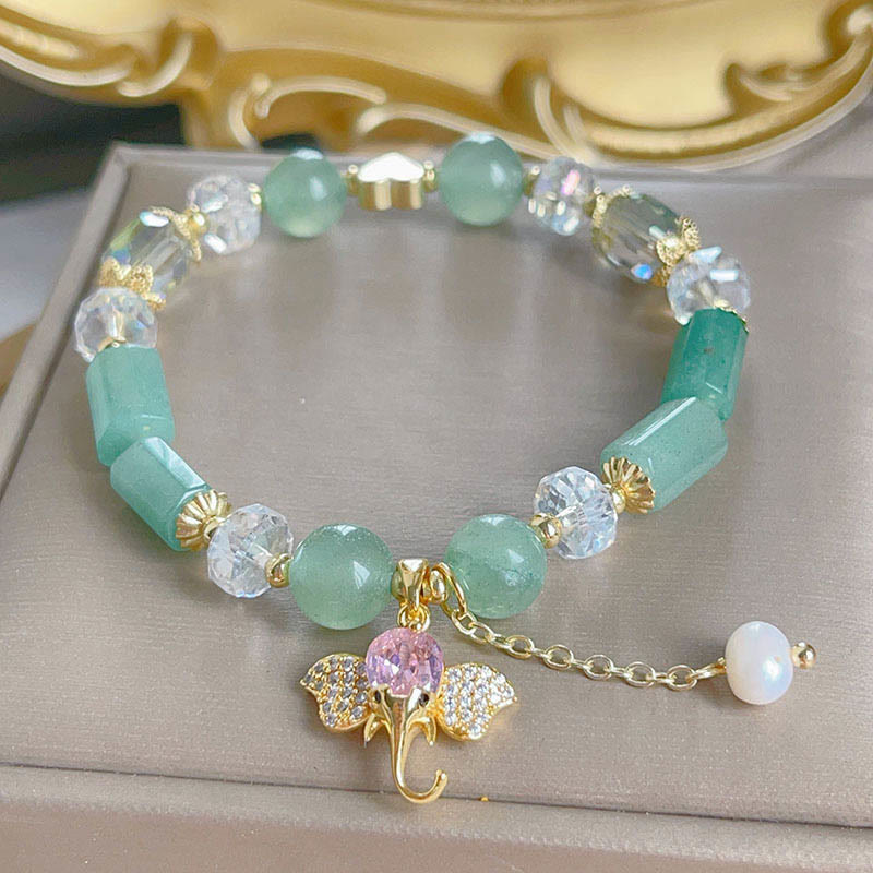 Buddha Stones Amethyst Green Aventurine Strawberry Quartz Positive Elephant Charm Bracelet - image 16
