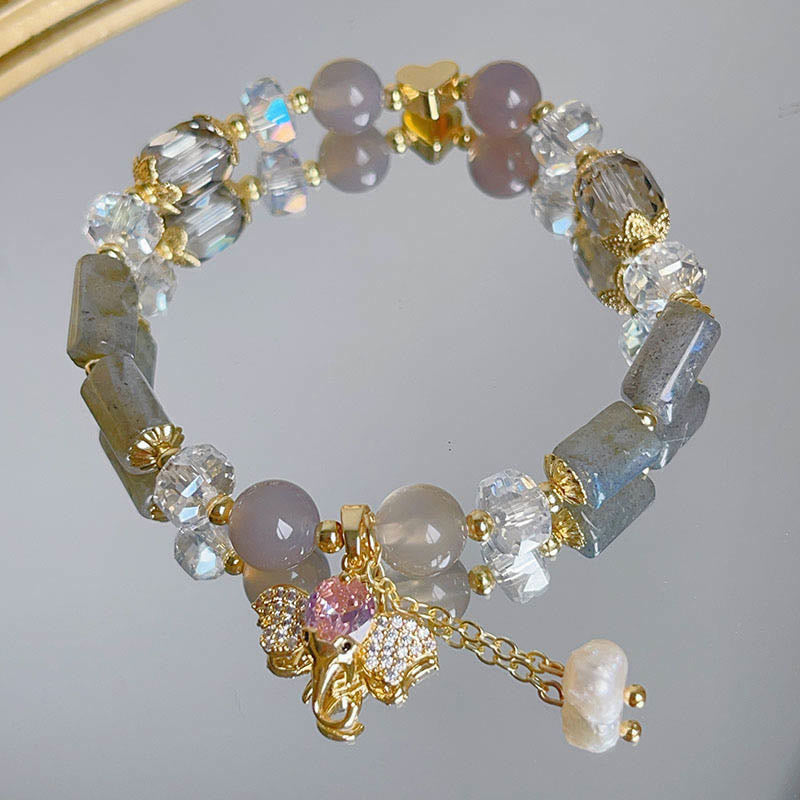 Buddha Stones Amethyst Green Aventurine Strawberry Quartz Positive Elephant Charm Bracelet - image 24