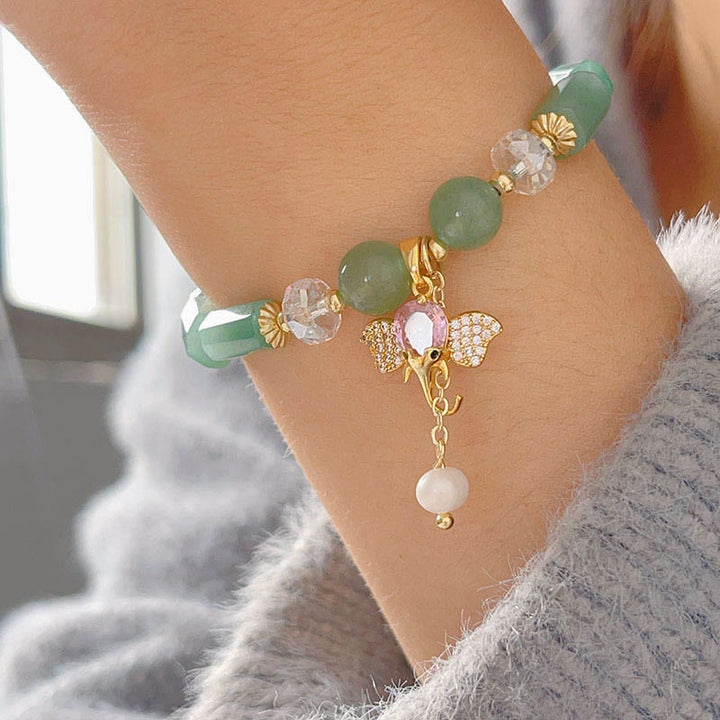 Buddha Stones Amethyst Green Aventurine Strawberry Quartz Positive Elephant Charm Bracelet - image 21