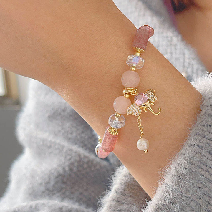 Buddha Stones Amethyst Green Aventurine Strawberry Quartz Positive Elephant Charm Bracelet - image 11
