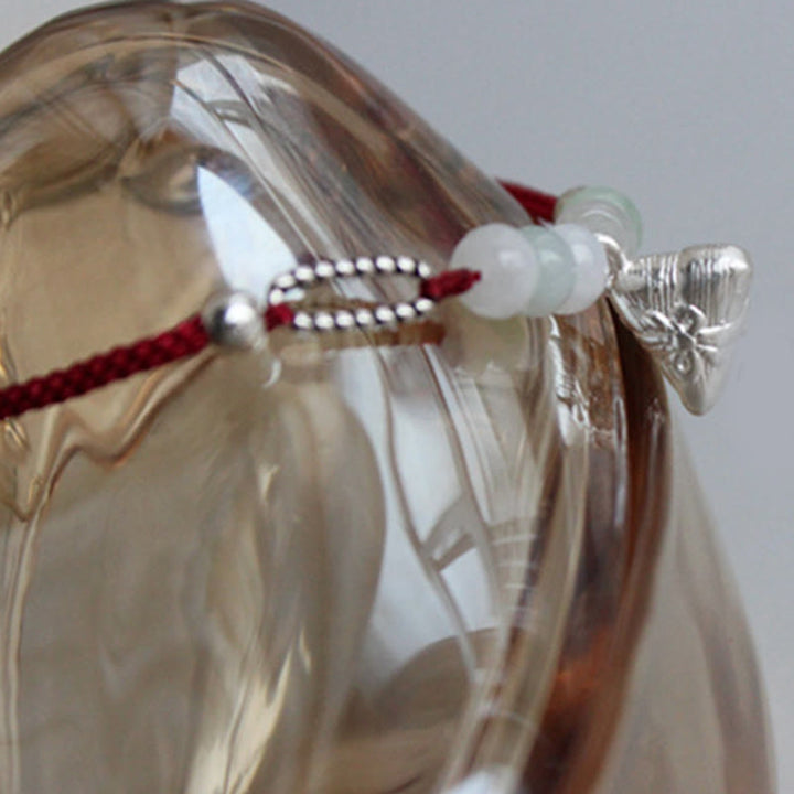Buddha Stones 925 Sterling Silver Jade Red String Zongzi Charm Abundance Bracelet - image 5