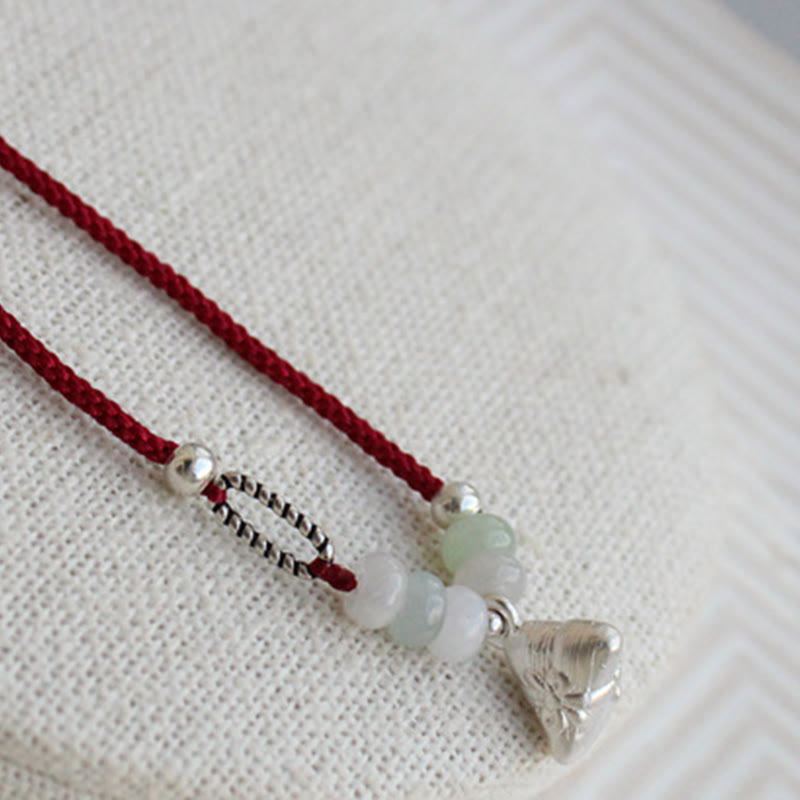 Buddha Stones 925 Sterling Silver Jade Red String Zongzi Charm Abundance Bracelet - image 4