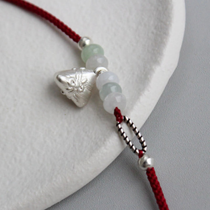 Buddha Stones 925 Sterling Silver Jade Red String Zongzi Charm Abundance Bracelet - image 2