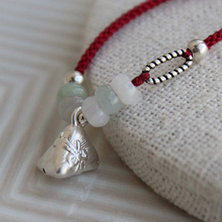 Buddha Stones 925 Sterling Silver Jade Red String Zongzi Charm Abundance Bracelet - image 3
