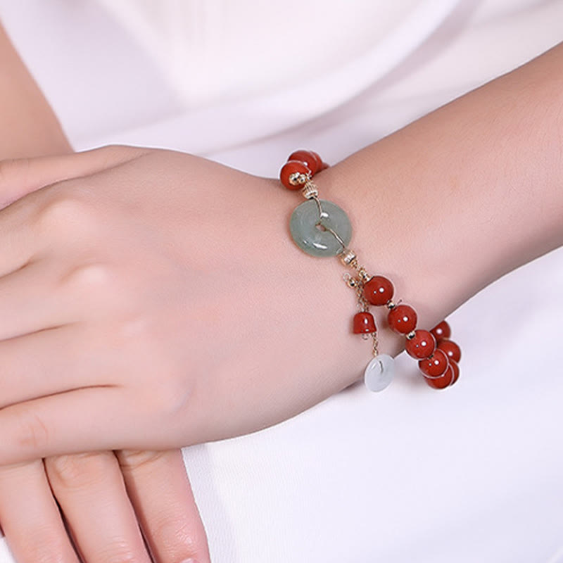 Buddha Stones 14k Gold Filled Jade Red Agate Peace Buckle Copper Coin Gourd Confidence Bracelet - image 7