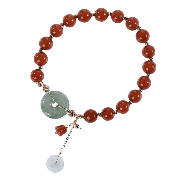 Buddha Stones 14k Gold Filled Jade Red Agate Peace Buckle Copper Coin Gourd Confidence Bracelet - image 10