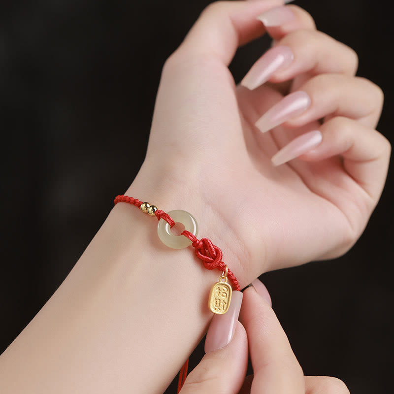 Buddha Stones Hetian Jade Peace Buckle Fu Character String Luck Bracelet - image 4